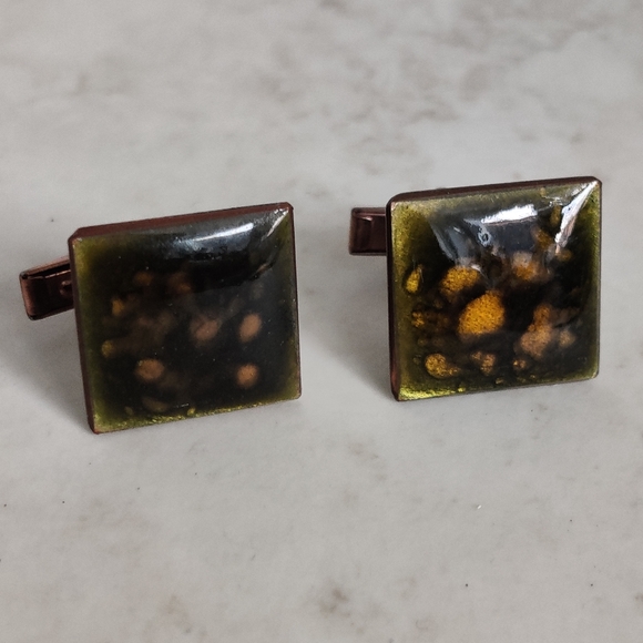 Elegant Vintage Enamel on Copper Abstract Men's Cufflinks - Picture 6 of 9